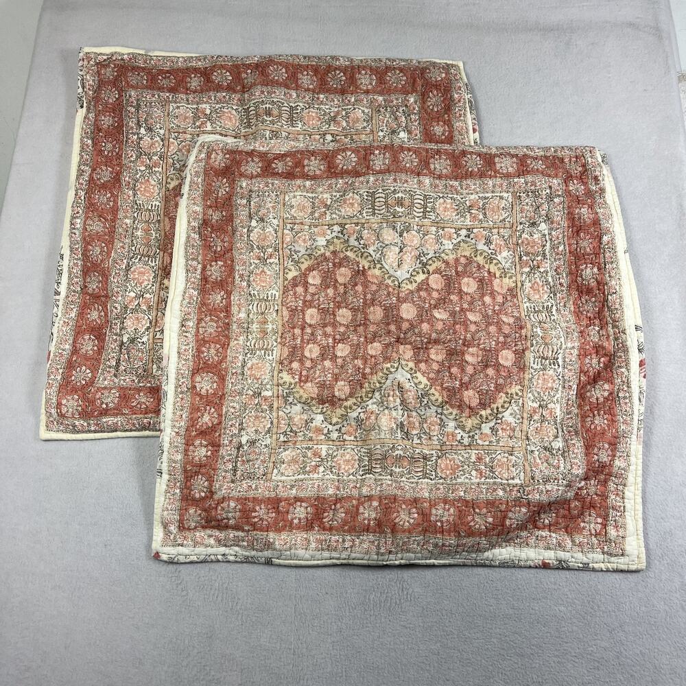 Pottery Barn Set of Two Square 26 x 26 in Pillow Shams Quilted Floral Boho